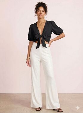 Black Halo Eve Size 8 White Sequin High Waisted Pants Formal Evening Bridal